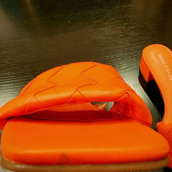 Marc Fisher Casper Bright Summer Orange Braided Block Heel Slide Sandals 5.5M - Picture 12 of 15